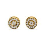 Round Design Yellow Tone, Simulated Cubic Zirconia Stud Earrings Screw Back 925 Sterling Silver 6mm