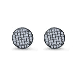 Hip Hop Round Stud Earrings Black Tone, Simulated Cubic Zirconia Screw Back 925 Sterling Silver