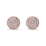 Hip Hop Round Stud Earrings Rose Tone, Simulated Cubic Zirconia Screw Back 925 Sterling Silver