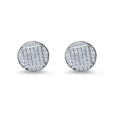 Hip Hop Round Stud Earrings Simulated Cubic Zirconia Screw Back 925 Sterling Silver