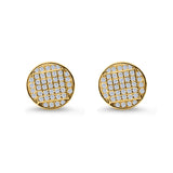 Hip Hop Round Stud Earrings Yellow Tone, Simulated Cubic Zirconia Screw Back 925 Sterling Silver
