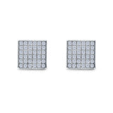 Square Stud Earrings Pave Simulated CZ Screw-Back 925 Sterling Silver