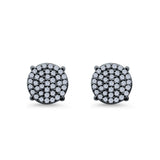 Hip Hop Stud Earrings Screwback Round Black Tone, Simulated CZ 925 Sterling Silver (10mm)