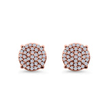 Hip Hop Stud Earrings Screwback Round Rose Tone, Simulated CZ 925 Sterling Silver (10mm)