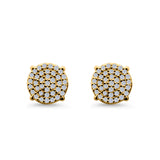 Hip Hop Stud Earrings Screwback Round Yellow Tone, Simulated CZ 925 Sterling Silver (10mm)