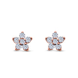 Cluster Flower Stud Earrings Round Rose Tone, Simulated CZ 925 Sterling Silver