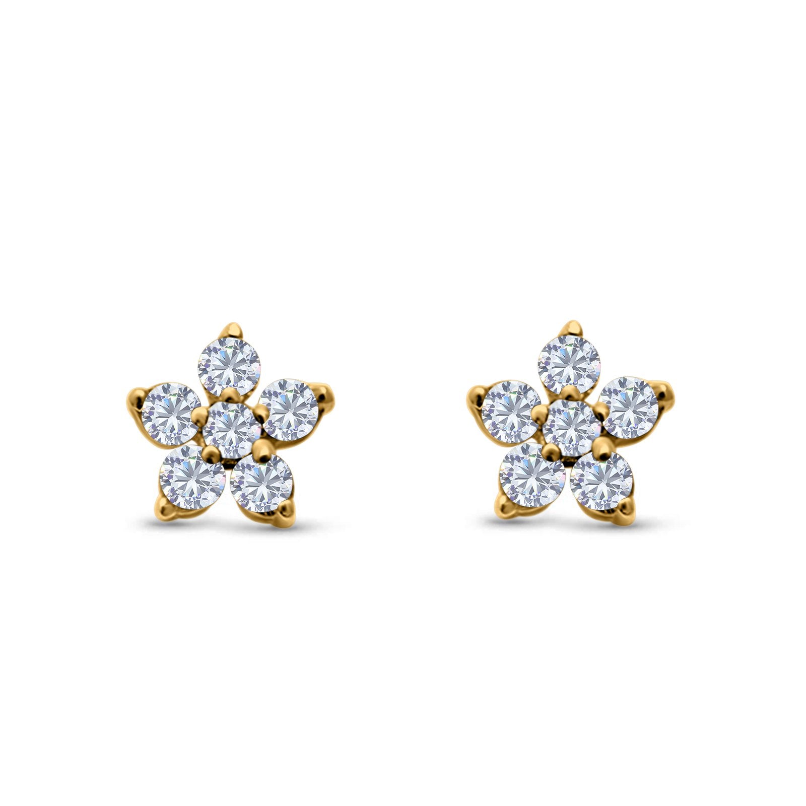 Cluster Flower Stud Earrings Round Yellow Tone, Simulated CZ 925 Sterling Silver
