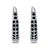 Eternity Huggie Hoop Earrings Channel Round Simulated Black CZ 925 Sterling Silver (14mm)