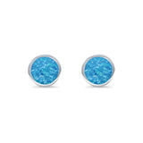 Bezel Stud Earring Round Lab Created Blue Opal 925 Sterling Silver (7mm)