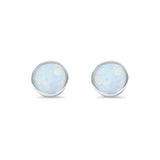 Bezel Stud Earring Round Lab Created White Opal 925 Sterling Silver (7mm)