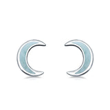 Half Moon Stud Earrings Natural Larimar 925 Sterling Silver (7.5mm)