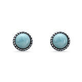 Stud Earrings Round Natural Larimar 925 Sterling Silver 4mm