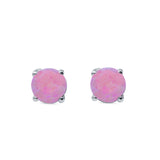 Round Solitaire Stud Earrings Lab Created Pink Opal 925 Sterling Silver 7mm
