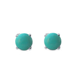 Round Solitaire Stud Earrings Simulated Turquoise CZ 925 Sterling Silver 7mm