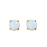 Round Solitaire Stud Earrings Yellow Tone, Lab Created White Opal 925 Sterling Silver 7mm