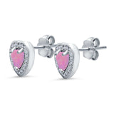 Halo Heart Engagement Lab Created Pink Opal Earrings 925 Sterling Silver