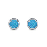 Solitaire Stud Earring Round Lab Created Blue Opal 925 Sterling Silver (6.3mm)