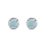 Solitaire Stud Earring Round Natural Larimar 925 Sterling Silver (6.3mm)
