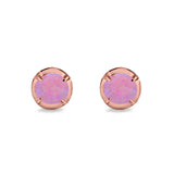 Solitaire Stud Earring Round Rose Tone, Lab Created Pink Opal 925 Sterling Silver (6.3mm)