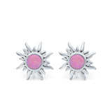 Sun Stud Earrings Lab Created Pink Opal 925 Sterling Silver (6.26mm)