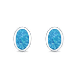 Solitaire Oval Stud Earrings Lab Created Blue Opal 925 Sterling Silver