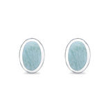 Solitaire Oval Stud Earrings Natural Larimar 925 Sterling Silver