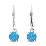 Round Lab Created Blue Opal Leverback Earrings 925 Sterling Silver (25.4mm)