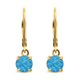 Round Yellow Tone, Lab Created Blue Opal Leverback Earrings 925 Sterling Silver (25.4mm)