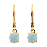 Round Yellow Tone, Natural Larimar Leverback Earrings 925 Sterling Silver (25.4mm)
