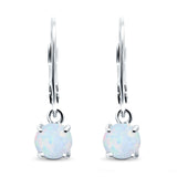 Round Lab Created White Opal Leverback Earrings 925 Sterling Silver (25.4mm)