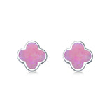 Clover Flower Stud Earring Lab Created Pink Opal 925 Sterling Silver (6.20mm)