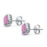 Halo Cushion Engagement Earrings Lab Created Pink Opal 925 Sterling Silver