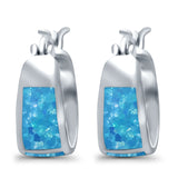Hoop Huggies Earrings Irregular Shape Lab Created Blue Opal 925 Sterling Silver
