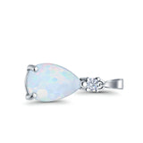 Pear Shape Lab Created White Opal Charm Pendant 925 Sterling Silver (21.5mm)