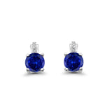 Stud Earrings Wedding Round Simulated Blue Sapphire CZ 925 Sterling Silver (9mm)