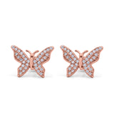 14K Rose Gold Butterfly Stud Earrings Simulated Cubic Zirconia (14mm)