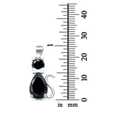 Teardrop Cat Pendant Charm Pear Simulated Black CZ 925 Sterling Silver
