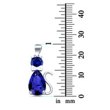 Teardrop Cat Pendant Charm Pear Simulated Blue Sapphire CZ 925 Sterling Silver