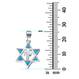 Lab Created Blue Opal Star of David with Cross 925 Sterling Silver Charm Pendant