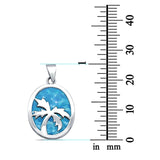 Solid Lab Created Blue Opal with Palm Tree Design .925 Sterling Silver Charm Pendant