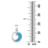 Lab Created Blue Opal Wave Design 925 Sterling Silver Charm Pendant