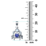 Crab Charm Pendant Lab Created White Opal & Simulated Tanzanite CZ 925 Sterling Silver