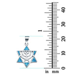 Lab Created Blue Opal Jewish Star Of David 925 Sterling Silver Charm Pendant