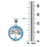 Lab Created Blue Opal Family Tree of Life Whimsical 925 Sterling Silver Charm Pendant