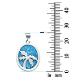 Oval Palm Tree Design Pendant Lab Created Blue Opal 925 Sterling Silver
