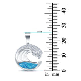 Lab Created Blue Opal Wave Design Simulated CZ 925 Sterling Silver Charm Pendant