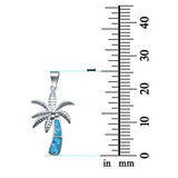Lab Created Blue Opal Palm Tree 925 Sterling Silver Charm Pendant