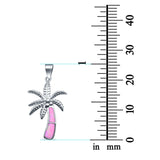 Lab Created Pink Opal Palm Tree 925 Sterling Silver Charm Pendant
