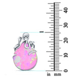 Oval Lab Created Pink Opal 925 Sterling Silver Charm Pendant