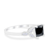 Art Deco Design Engagement Ring Princess Cut Simulated Black CZ 925 Sterling Silver